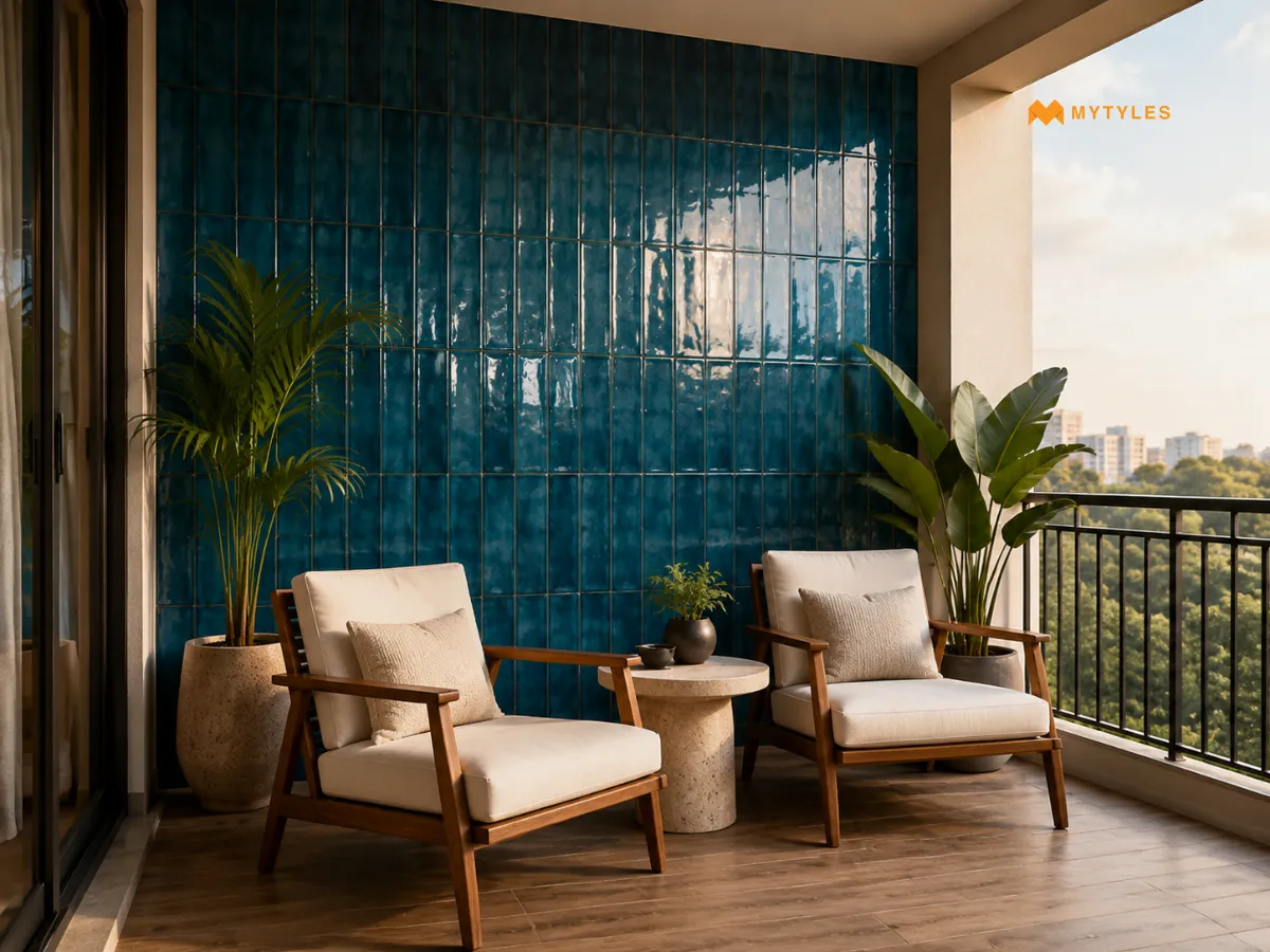 Blue Subway Ceramic Wall Tile in Balcony